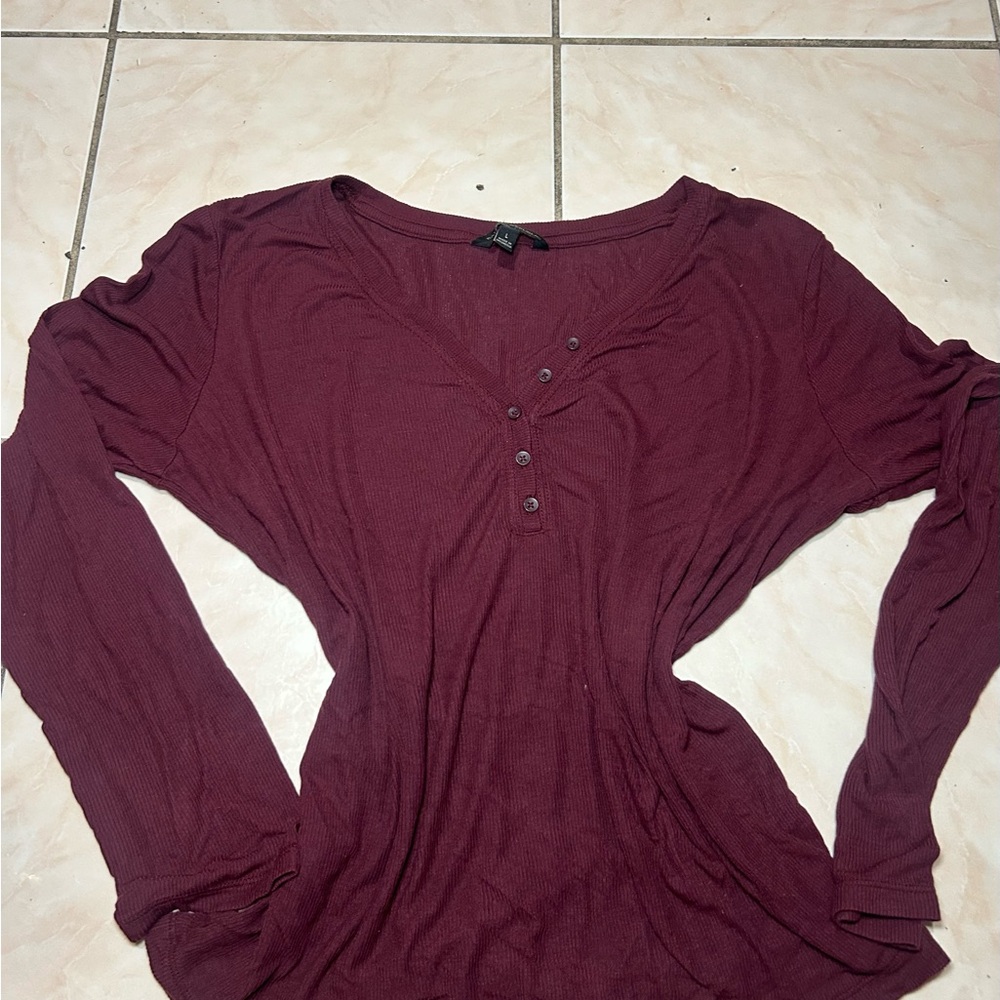 Banana Republic Long Sleeve Henley Top in Burgundy